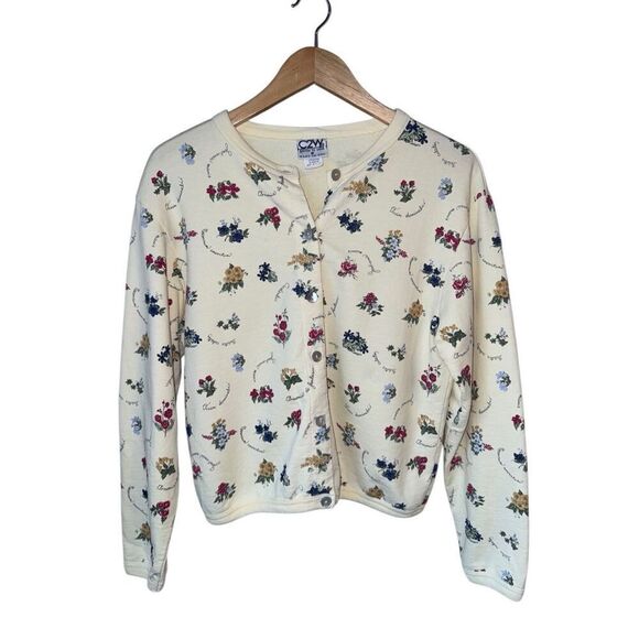Vintage C2W Cotton To Wear Buttery Yellow Spring Floral Cardigan - Picture 1 of 9